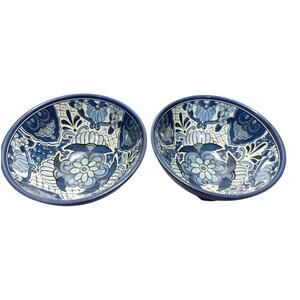 Nicole Miller Blue Mexican Molcajete Style Melamine Salsa Guacamole Dip Bowls